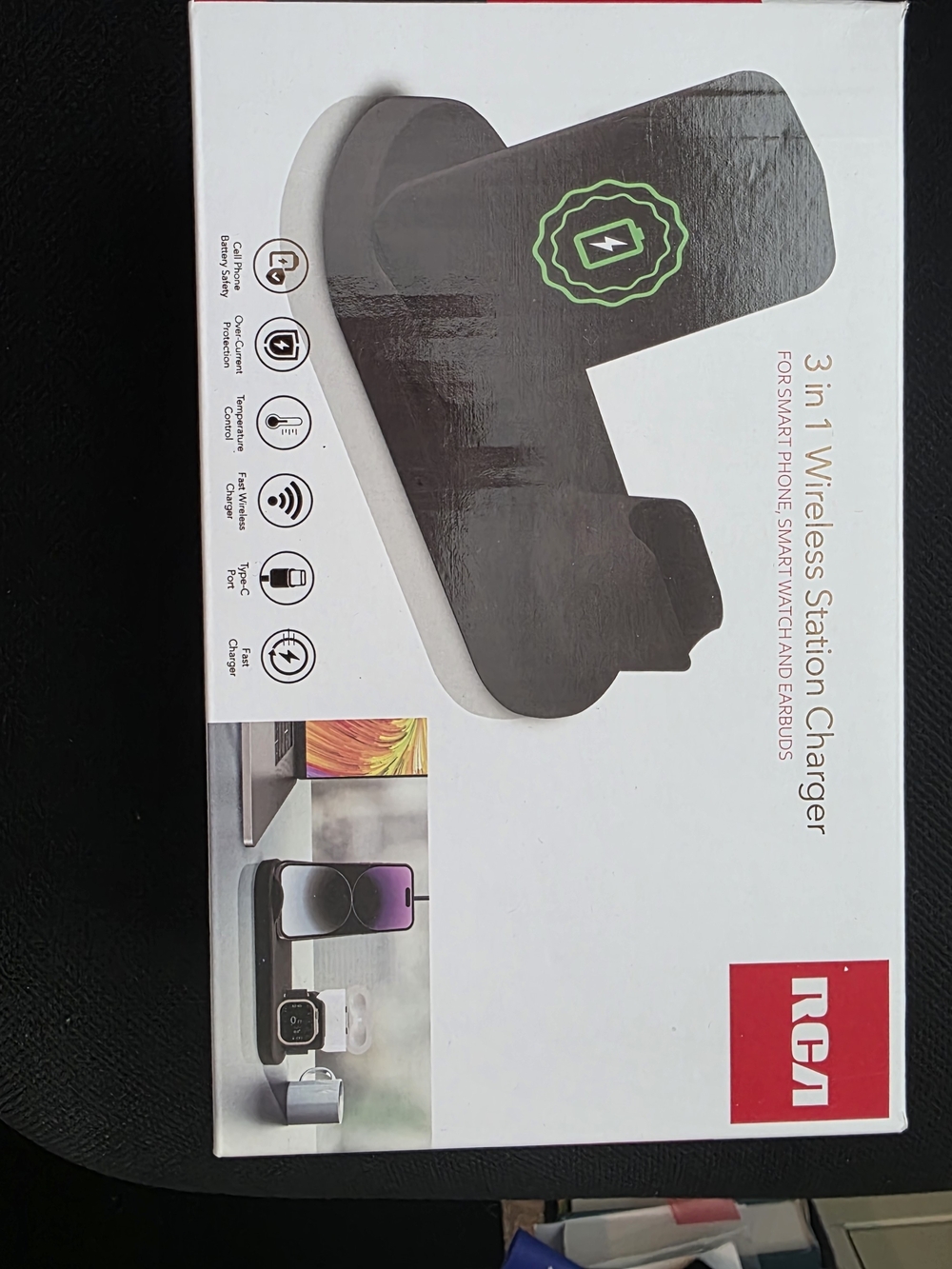 RCA 3-in-1 Wireless Charging Station - Black